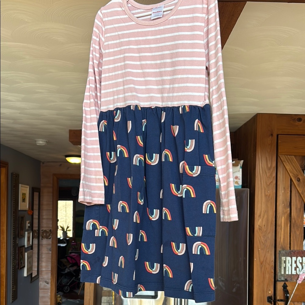 Striped Pink and Navy Rainbow Kids Dress